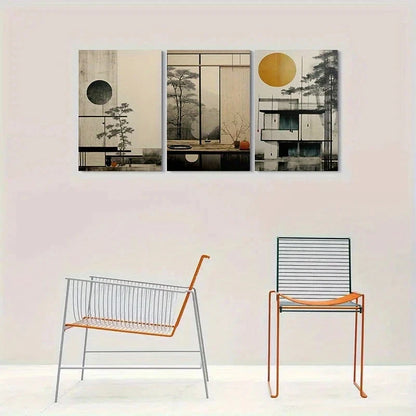 3pcs Abstract Geometric & Nature Metal Print Ready to Hang Art - Bella Home Decor
