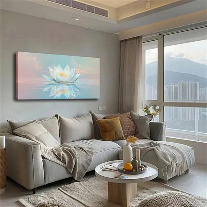 Lotus Blooming Water White Wall Art Canvas Office Home Room Framed 120x60cm - Bella Home Decor