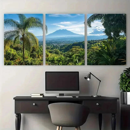 3pcs Tropical Landscape With Mountains Perfect Wall Art Set Canvas Framed 50x70cm - High Quality Print 100% Australian Made Wall Canvas Ready to Hang