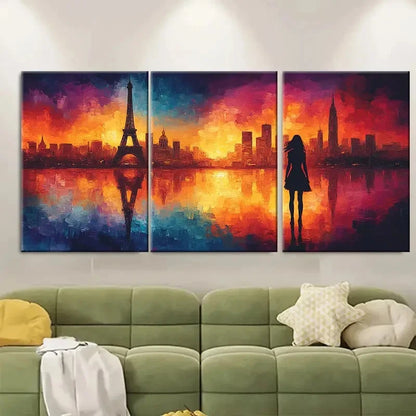 3pcs Vibrant French Skyline W  Wall Art Set Canvas Framed 50x70cm - High Quality Print 100% Australian Made Wall Canvas Ready to Hang - Bella Home Decor