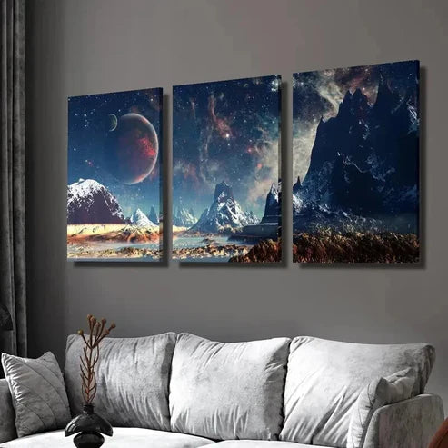 3pcs Fantasy Sci Fi Outer Space Landscape Wall Art Set Canvas Unframed - High Quality Print 100% Australian Made Wall Canvas