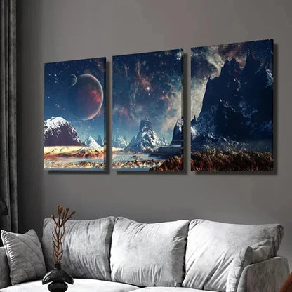 3pcs Fantasy Sci Fi Outer Space Landscape Wall Art Set Canvas Unframed - High Quality Print 100% Australian Made Wall Canvas