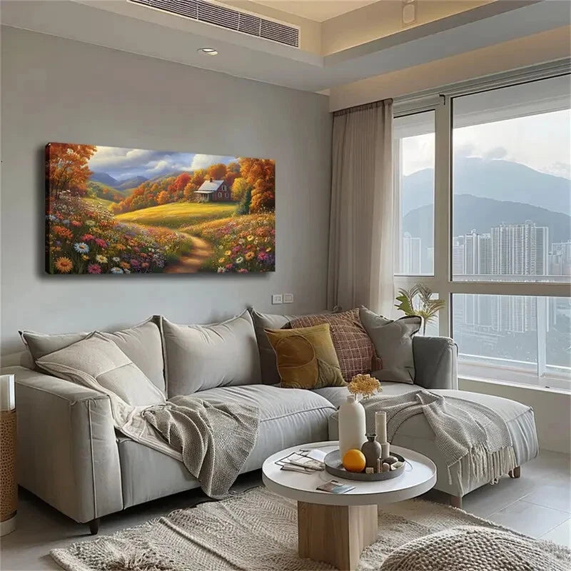 Serene Country Vibrant Flowers Wall Art Canvas Office Home Room Framed 120x60cm - Bella Home Decor