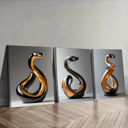 3pcs Elegant Snake Glass Sculpture Wall Art Canvas Unframed - High Quality Print 100% Australian Made Wall Canvas