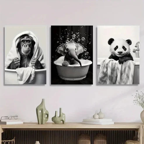 3pcs Artworks Featuring Adorable Cartoon Animal Wall Art Canvas Unframed - High Quality Print 100% Australian Made Wall Canvas - Bella Home Decor