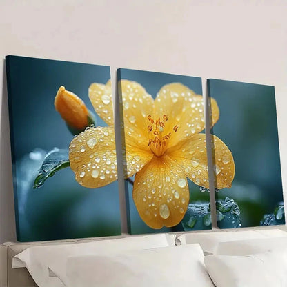 3pcs Yellow Jasmine Flower Flower Art A    Wall Art Set Canvas Framed 50x70cm - High Quality Print 100% Australian Made Wall Canvas Ready to Hang