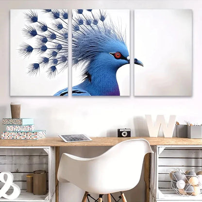 3pcs Goura Victoria Bird Spray Painted  Wall Art Set Canvas Framed 40x60cm - High Quality Print 100% Australian Made Wall Canvas Ready to Hang