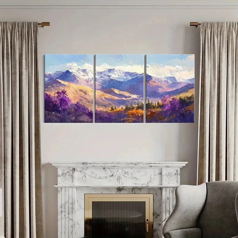 3pcs Set of Abstract Vibrant Mountain Landscape Metal Print Ready to Hang Art - Bella Home Decor