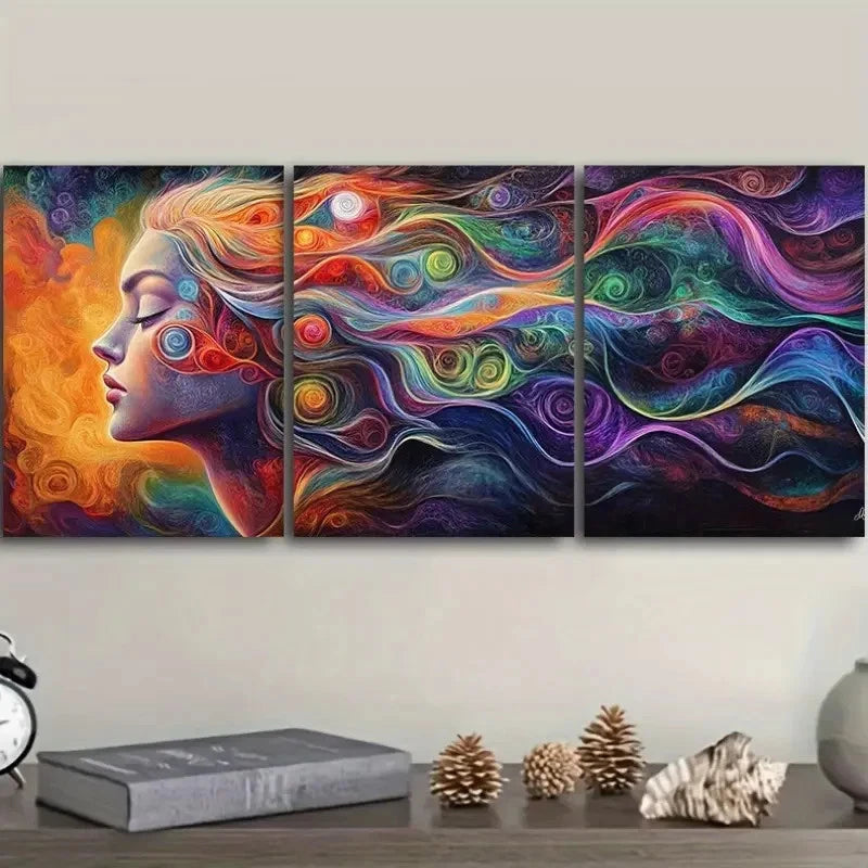 3pcs Painting of Woman and Hair Wall Art Set Canvas Framed 60x90cm - High Quality Print 100% Australian Made Wall Canvas Ready to Hang - Bella Home Decor