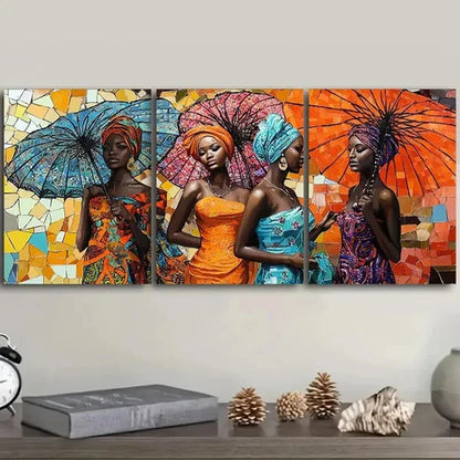 3pcs Three Beautiful African Women Wall Art Set Canvas Unframed - High Quality Print 100% Australian Made Wall Canvas