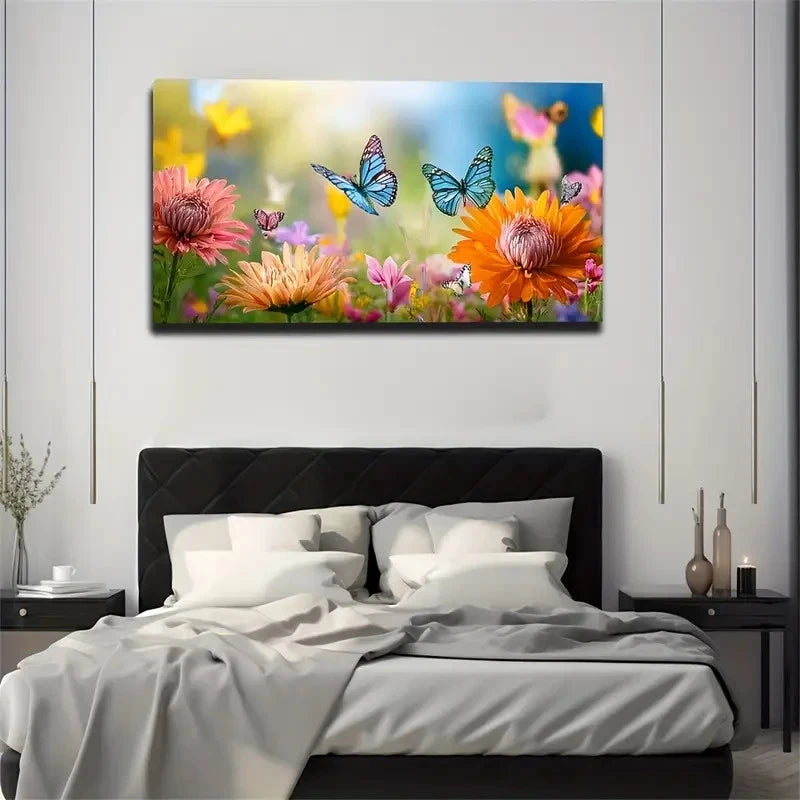 Vibrant Butterfly Chrysanthemum Wall Art Canvas Office Home Room Framed 120x60cm