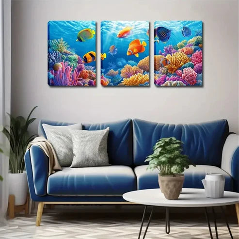 3pcs Colorful Fish of the Sea Wall Art Set Wall Art Canvas Unframed - High Quality Print 100% Australian Made Wall Canvas - Bella Home Decor