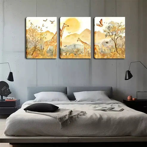 3pcs Products, Sunsets, Giraffes Wall Art Canvas Unframed - High Quality Print 100% Australian Made Wall Canvas