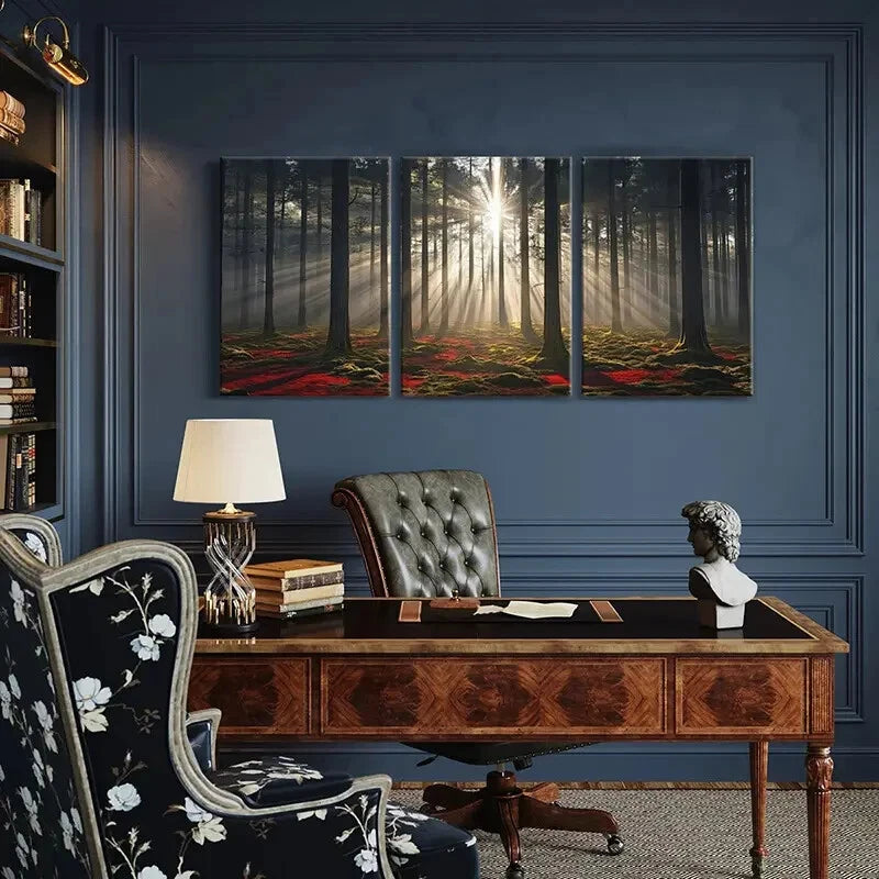 3pcs Sunlight Forest Nature Landscape Art Metal Print Ready to Hang Art - Bella Home Decor