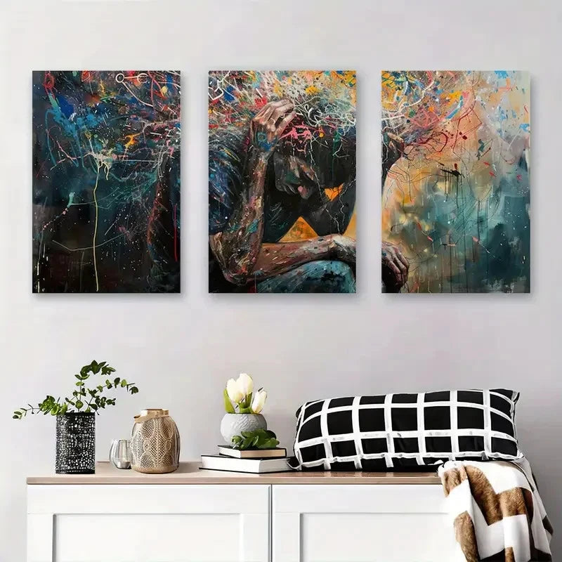 3pcs Abstract Emotional Expression Metal Print Ready to Hang Art - Bella Home Decor
