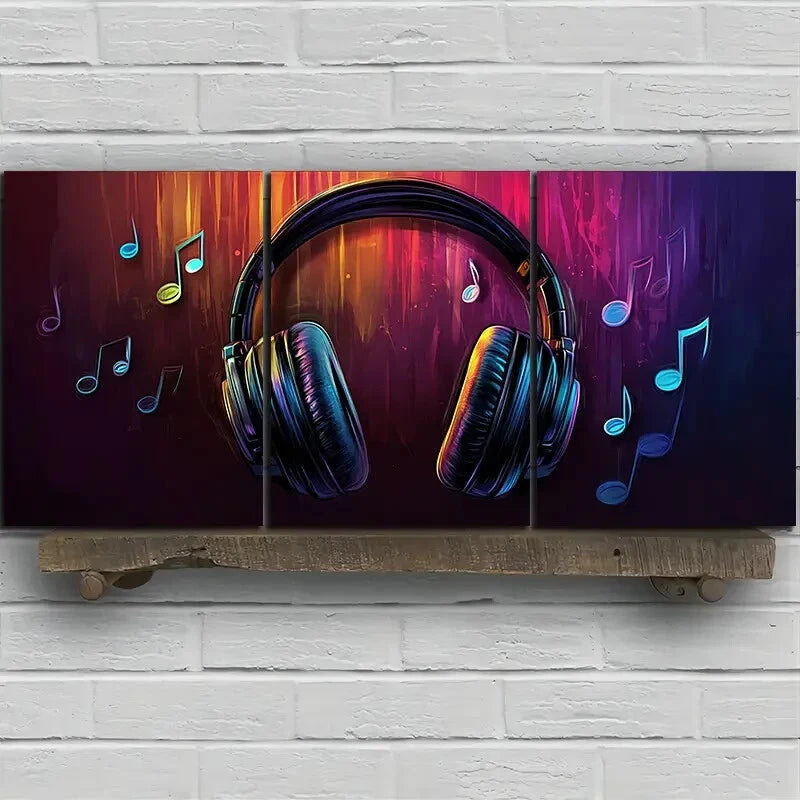 3pcs Music Headphone Themed Modern Painting Metal Print Ready to Hang Art - Bella Home Decor