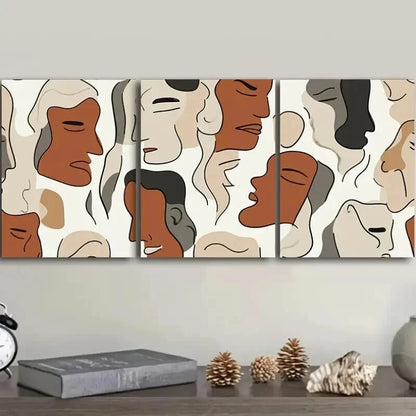3pcs Featuring Brown And Beige Faces Wall Art Set Canvas Framed 50x70cm - High Quality Print 100% Australian Made Wall Canvas Ready to Hang