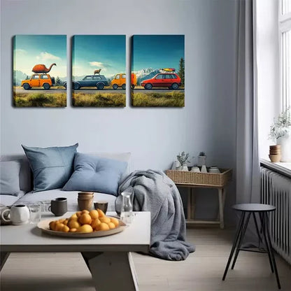 3pcs Decoration, Cute Cars And Animals Wall Art Canvas Unframed - High Quality Print 100% Australian Made Wall Canvas - Bella Home Decor