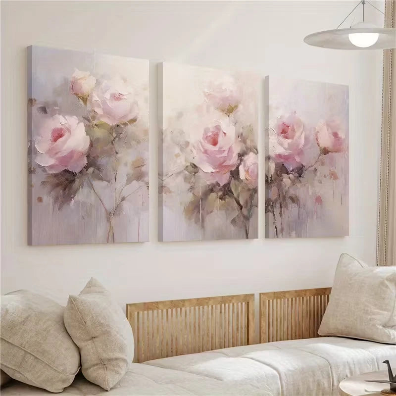 3pcs Pink Rose Flower Painting Spring Flower Wall Art Set Canvas Framed 60x90cm – High Quality Print 100% Australian Made Wall Canvas Ready to Hang