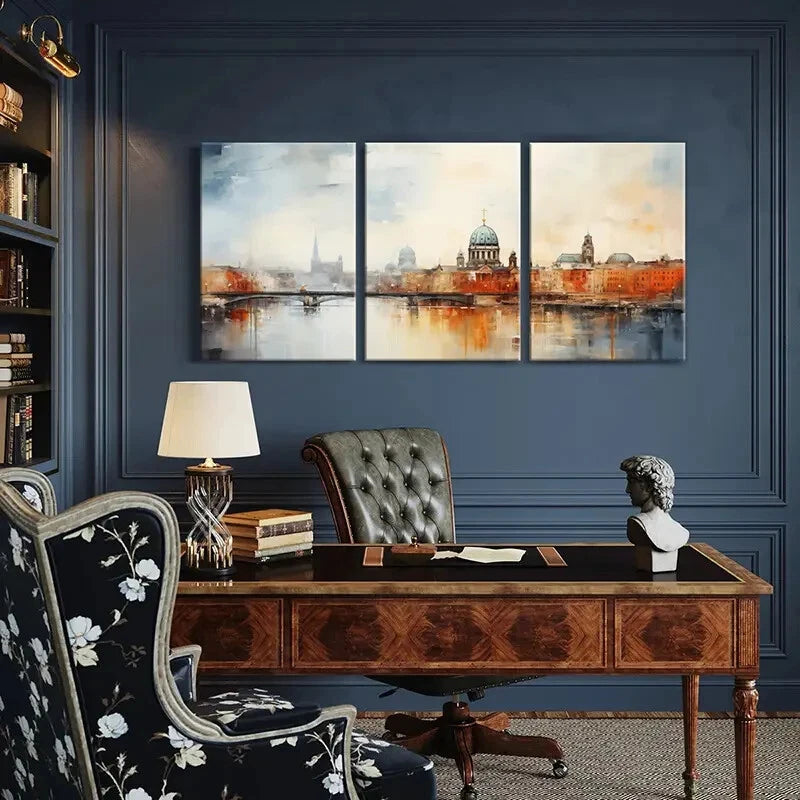 3pcs Vintage Cityscape Architectural Reflections Metal Print Ready to Hang Art - Bella Home Decor