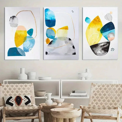 3pcs Vibrant Geometric & Floral Designs Metal Print Ready to Hang Art - Bella Home Decor