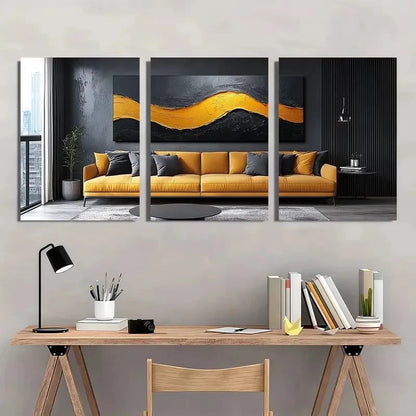 3pcs Chic Black Abstract Yellow Wall Art Set Canvas Framed 40x60cm - High Quality Print 100% Australian Made Wall Canvas Ready to Hang - Bella Home Decor