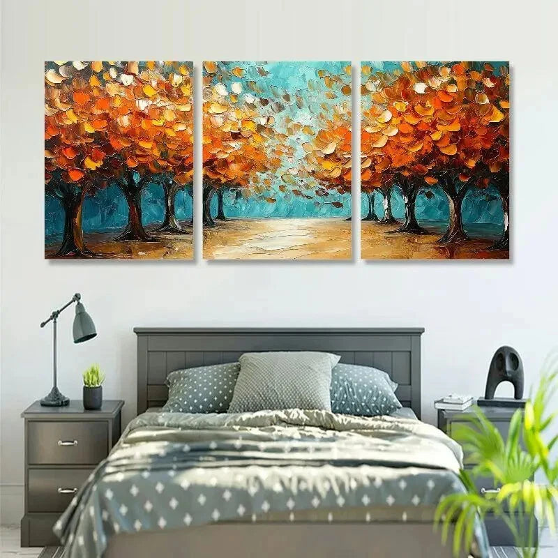 3pcs Autumn Twin Trees Canvas Art Collection Metal Print Ready to Hang Art