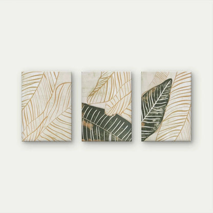 3pcs Modern Neutral Botanical Leaf Line Art Wall Art Set Canvas Framed 50x70cm - High Quality Print 100% Australian Made Wall Canvas Ready to Hang