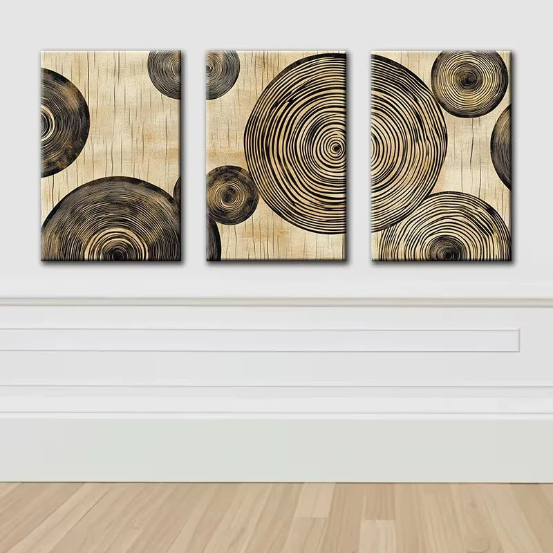 3pcs Tree Ring Texture Wall Art Set Canvas Framed 50x70cm - High Quality Print 100% Australian Made Wall Canvas Ready to Hang