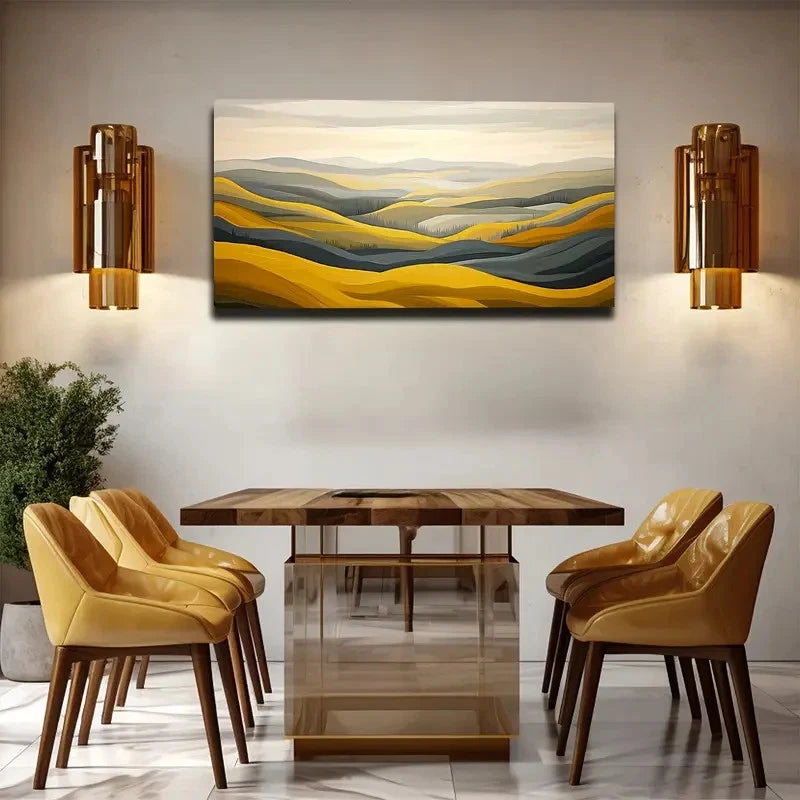Yellow And Gray Hillsides Wall Art canvas office home room framed 120x60cm