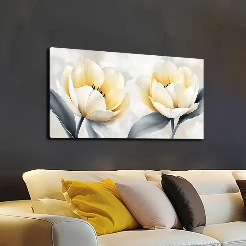 Realistic Tulip Floral Design Wall Art canvas office home room framed 120x60cm - Bella Home Decor