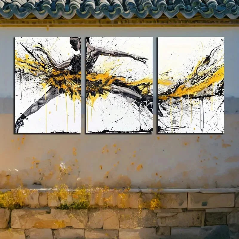 3pcs Ballet Dancer with Splashes Texture Metal Print Ready to Hang Art - Bella Home Decor