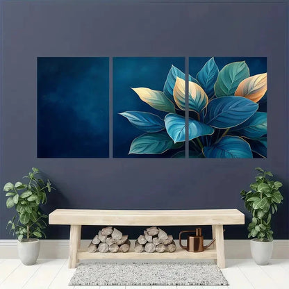 3pcs Vibrant Blue & Golden Calathea Plant Metal Print Ready to Hang Art - Bella Home Decor