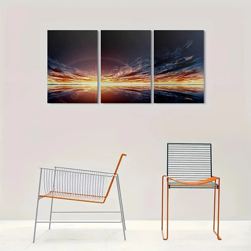 3pcs Sunset Vibrant Stunning Sky & Calm Water Metal Print Ready to Hang Art