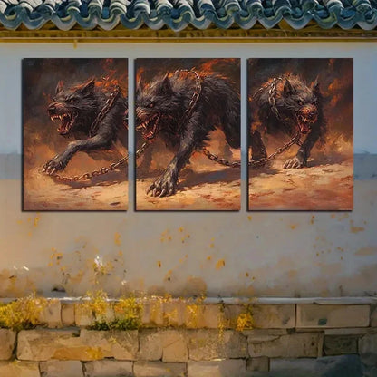 3pcs Wolf Wearing a Chain around its Neck Metal Print Ready to Hang Art