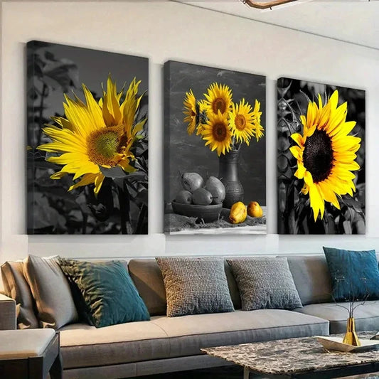 3pcs Rustic Sunflower wall Art Set Canvas Framed 40x60cm - High Quality Print 100% Australian Made Wall Canvas Ready to Hang