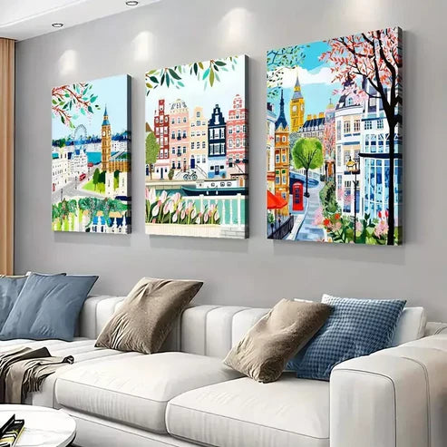 3pcs Amsterdam & Tulip Art Canvas Unframed - High Quality Print 100% Australian Made Wall Canvas - Bella Home Decor