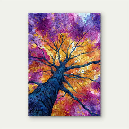 Watercolor Tree Art with Fall Foliage Design Metal Print Ready to Hang