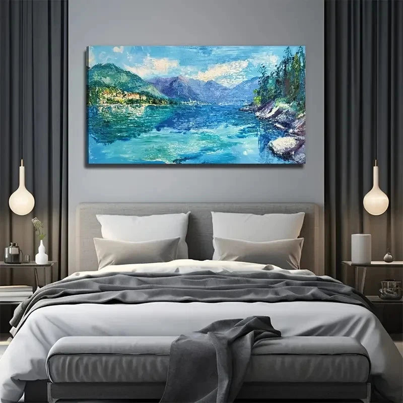 Lake Scene Nature Modern Wall Art Canvas Office Home Room Framed 120x60cm
