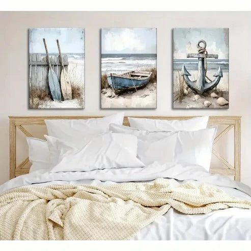 3pcs Nautical Sailboat Paddle & Anchor Wall Art Set Canvas Unframed - High Quality Print 100% Australian Made Wall Canvas