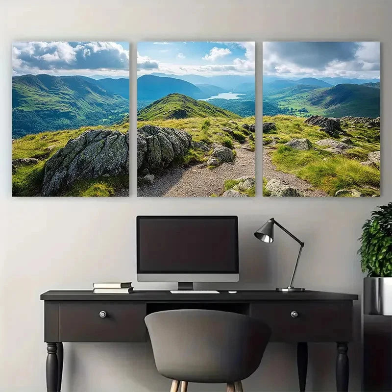 3pcs Cat Bells Cumbria Summit Travel Scene Wall Art Set Canvas Framed 40x60cm - High Quality Print 100% Australian Made Wall Canvas Ready to Hang - Bella Home Decor