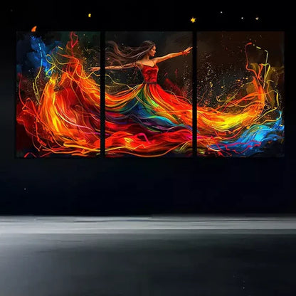 3pcs Dancer In Her Fiery Dress Wall Art Canvas Unframed - High Quality Print 100% Australian Made Wall Canvas - Bella Home Decor