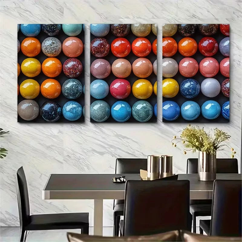 3pcs Paper Marbles Metal Print Ready to Hang Art