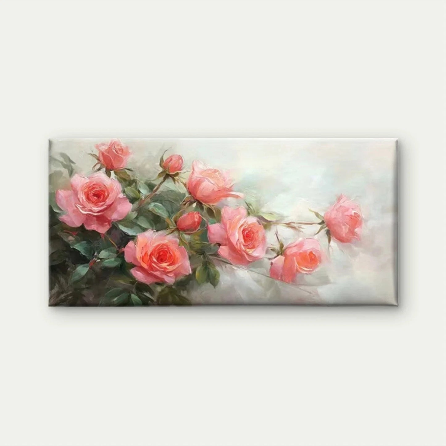 Pastel Pink &Floral Pink Roses Wall Art Canvas Office Home Room Framed 120x60cm
