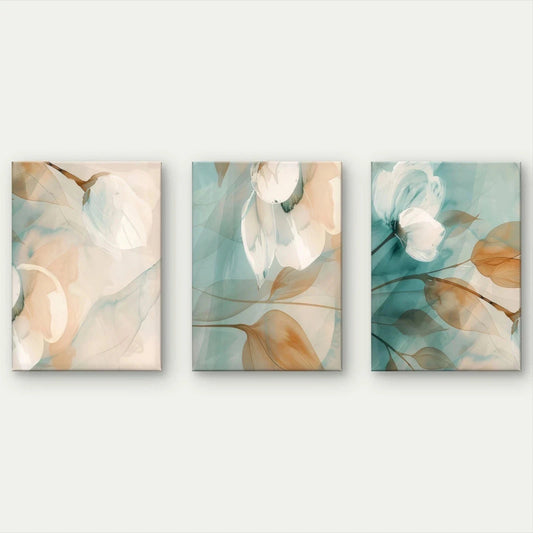 3pcs Modern Ethereal Floral Soft Pattern Wall Art Set Canvas Framed 60x90cm - High Quality Print 100% Australian Made Wall Canvas Ready to Hang