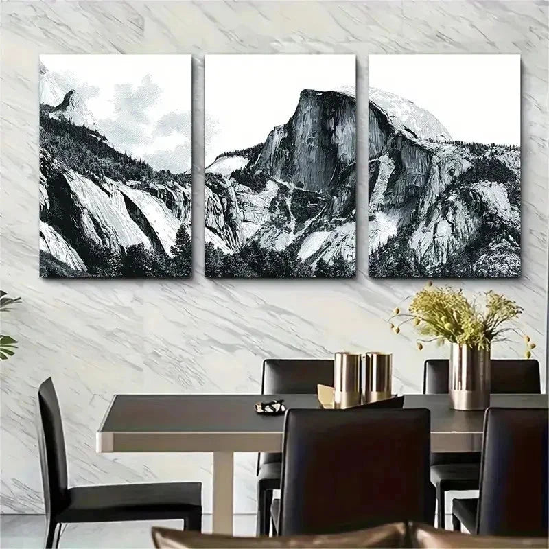 3pcs Illustrated Mountain Landscape Perfect Wall Art Set Canvas Framed 50x70cm - High Quality Print 100% Australian Made Wall Canvas Ready to Hang