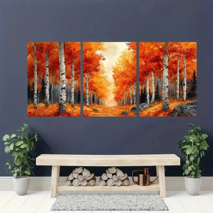 3pcs Fall Birch & Aspen Watercolor Prints Metal Print Ready to Hang Art