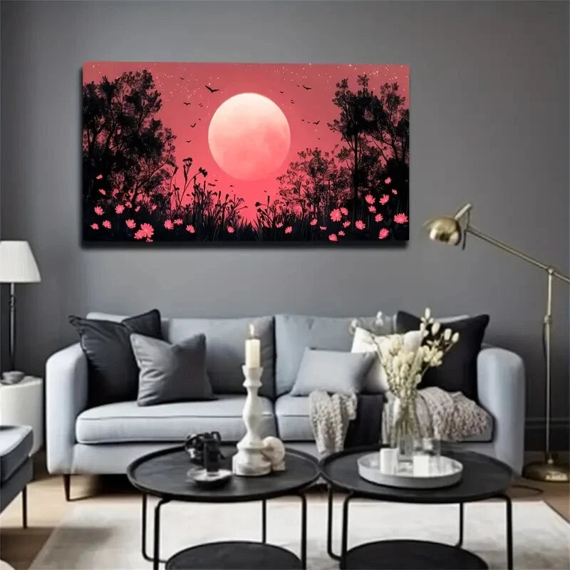 Featuring Huge Red Moons Wall Art canvas office home room framed 120x60cm - Bella Home Decor