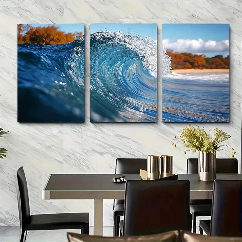 3pcs Wave Ocean Stunning Australian Seascape Wall Art Set Canvas Framed 50x70cm - High Quality Print 100% Australian Made Wall Canvas Ready to Hang - Bella Home Decor