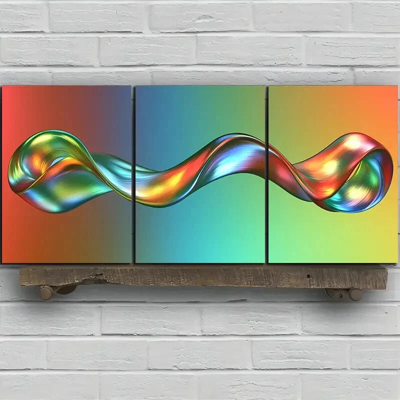 3pcs Beautiful Lines Colourful Themed Metal Print Ready to Hang Art - Bella Home Decor